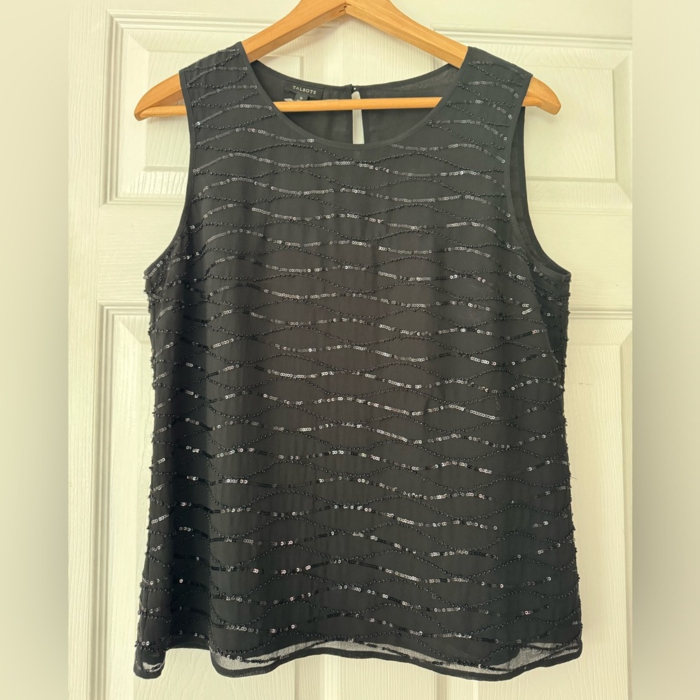 Talbots black sequins & beaded top